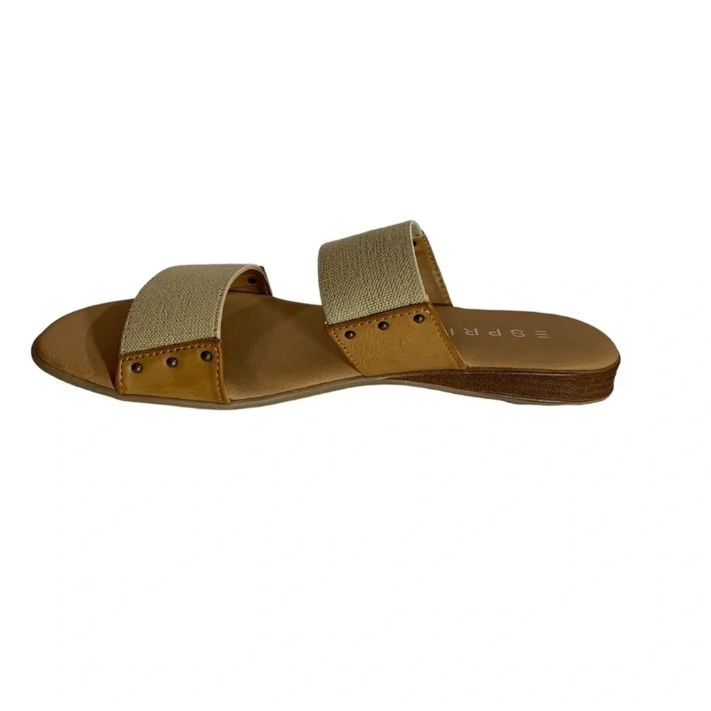 Women Esprit Tan Taupe Stretch Strap‎ Natasha Slide Slip On Sandal Shoes Size 8M